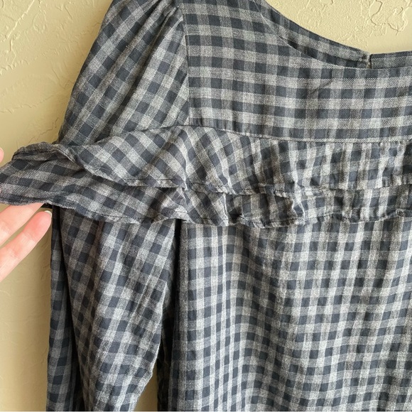 Loft Women’s Black Gingham Brushed Cotton Ruffle Blouse Top Large - Picture 3 of 10
